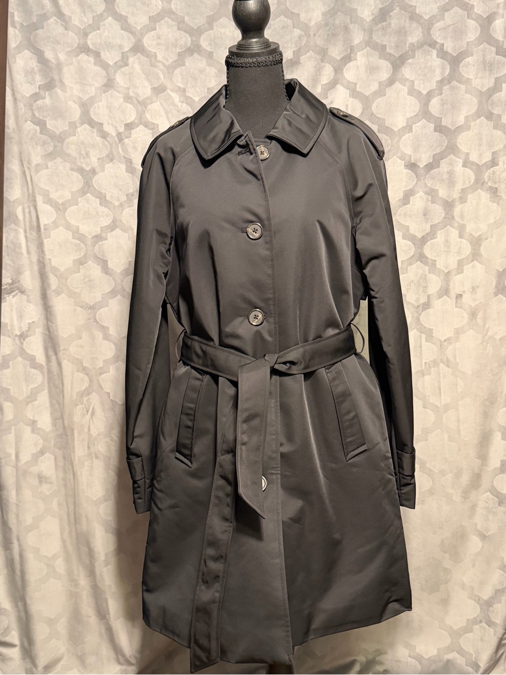 Ellen Tracy Black Belted Trench Coat